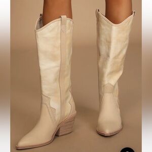 Dolce Vita Navene Vanilla Nubuck Leather Slip-On Knee-High Boots